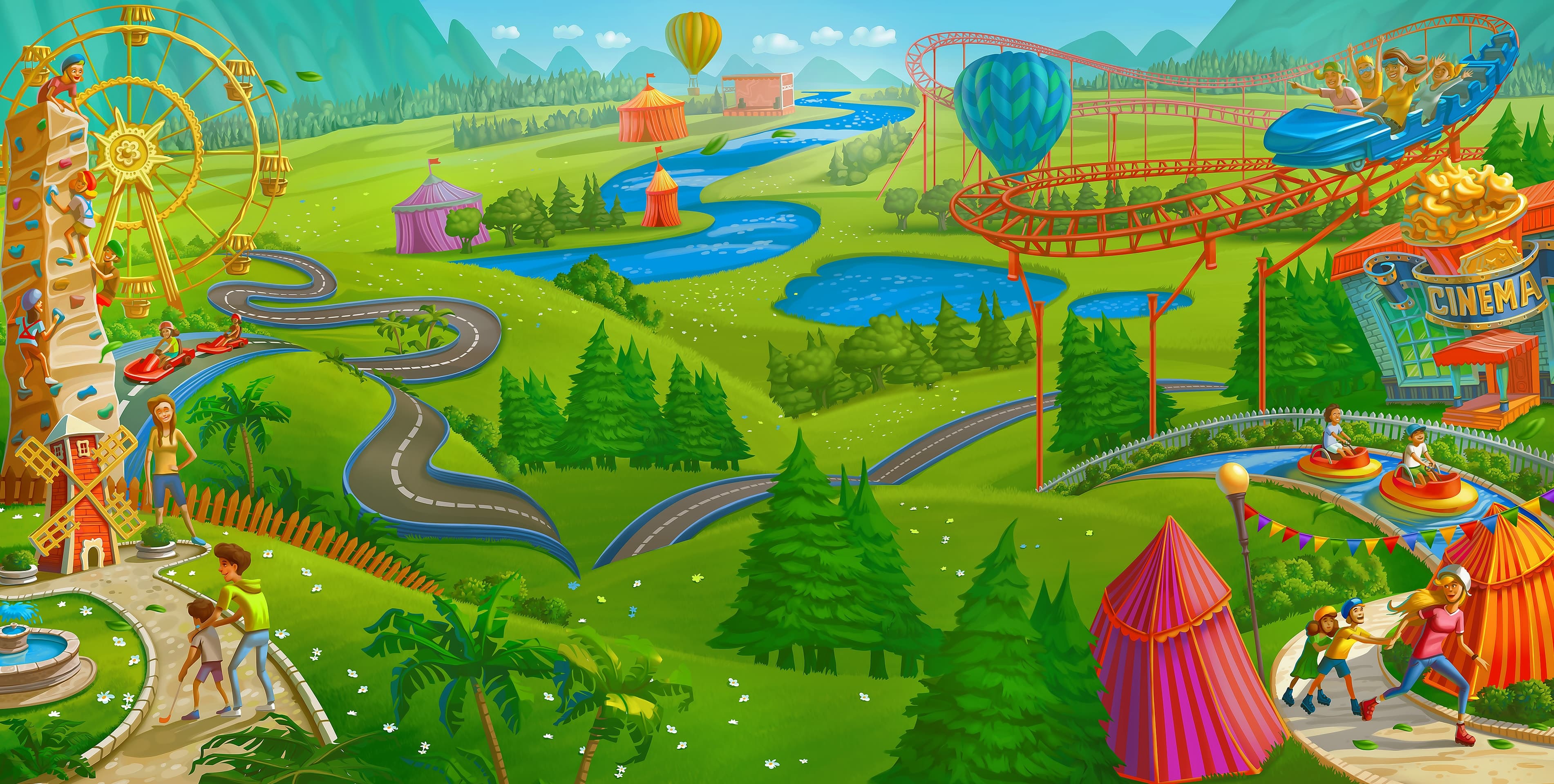 Families enjoying outdoor activities