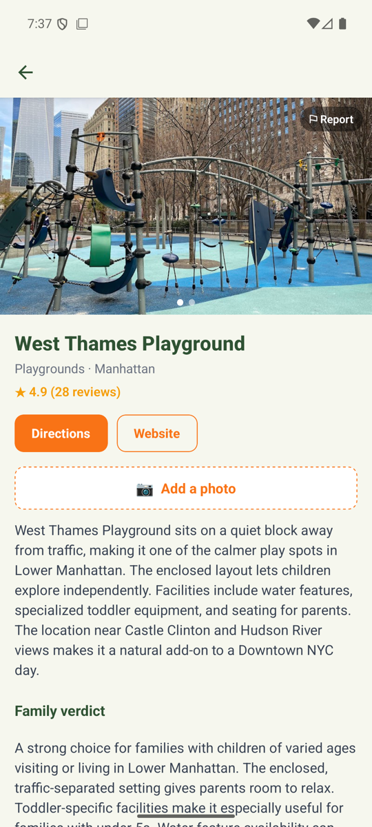 Family Action app β venue detail with directions, website and call